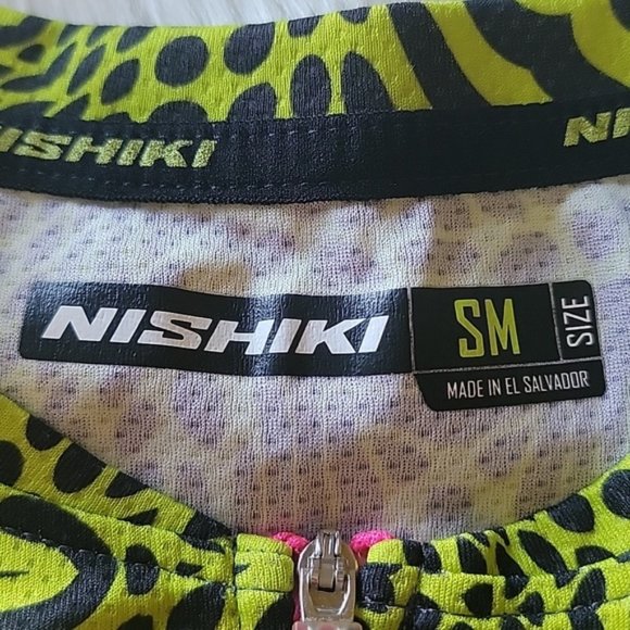 NISHIKI Women's Gray Neon Yellow Green Short Sleeve Half Zip Cycling Jersey Sz S - Picture 4 of 7
